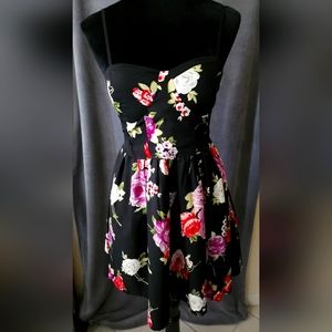 Spaghetti Strapped Black Floral Dress